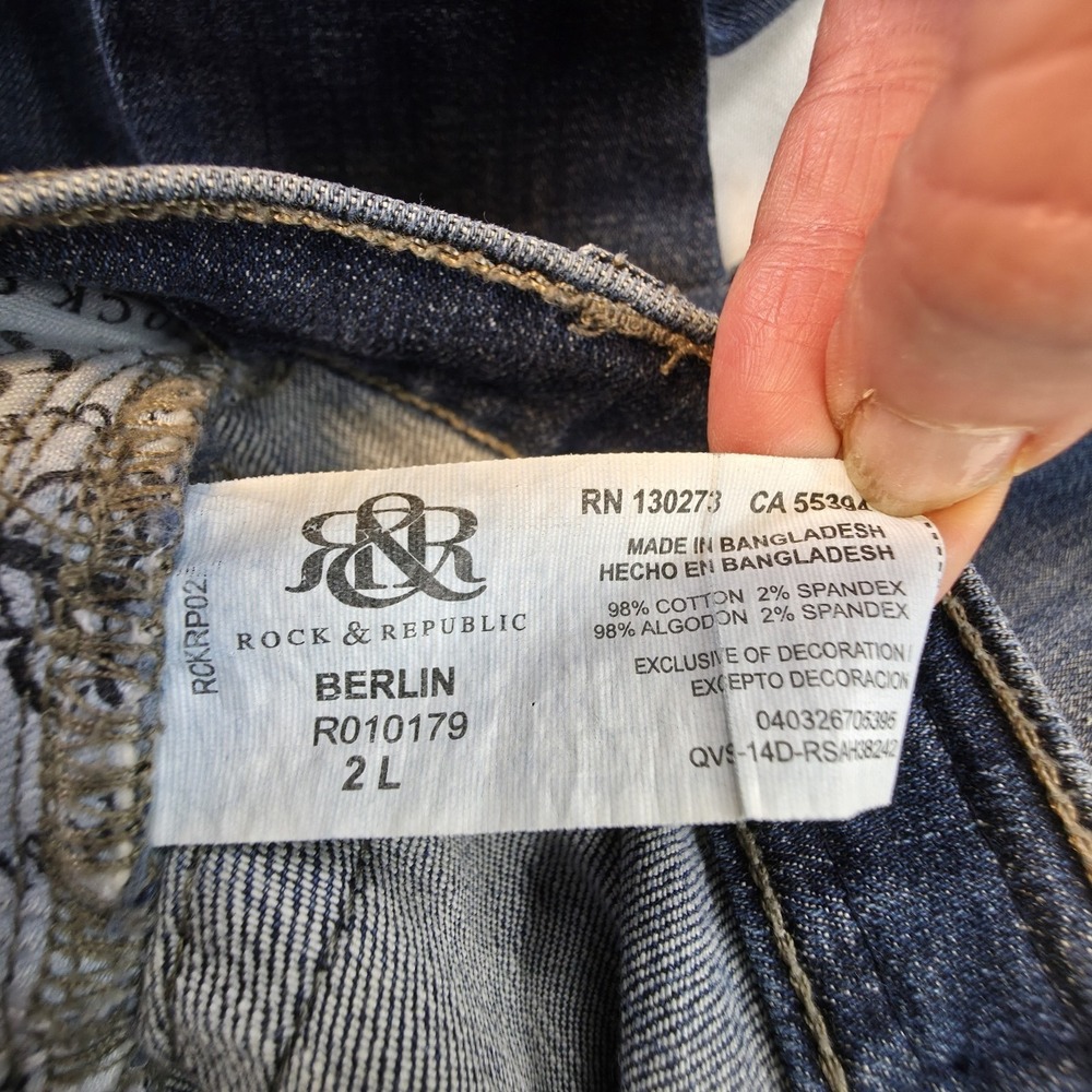 Rock & Republic Womens Jeans Berlin Blue Skinny Studded Size 2 Long 28x33 Tall - Picture 11 of 11